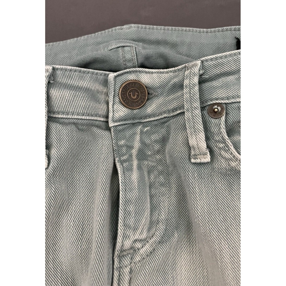 True Religion Jeans Womens 24 Green Denim Low Rise Super Skinny Raw Hem - Picture 6 of 16